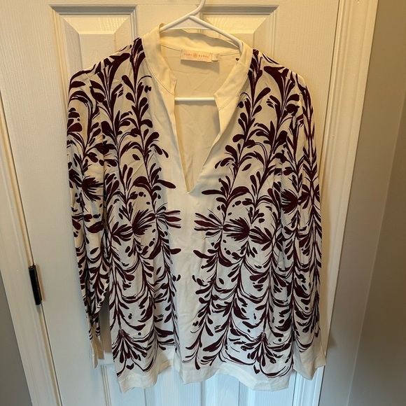 Tory Burch Tops - Tory Burch White and Purple Patterned Blouse - size 8